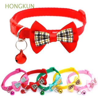hongkun collar ajustable para mascotas, fácil de usar, suministros para mascotas, collar con arco, diseño de cuadros, accesorios para perros, gato, campana, collar multicolor