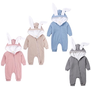 wit niños recién nacidos ropa bebé invierno caliente trajes lindo conejo oreja con capucha cremallera mameluco niñas mono