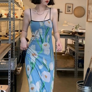 2022 Mujer Estampado floral Una Línea Vestido Largo sling Vestidos
