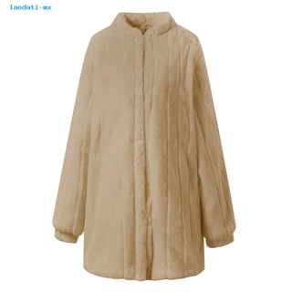 laodati piel sintética abrigo de invierno de media longitud de las mujeres abrigo esponjoso grueso prendas de abrigo (5)