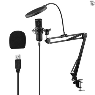 Go USB condensador micrófono conjunto con escritorio montaje abrazadera tijera brazo soporte Pop filtro Muff soporte de choque Cable USB para Chat de voz transmisión en vivo grabación discurso