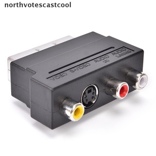 northvotescastcool adaptador de scart bloque av a 3 rca phono compuesto s-video con interruptor de entrada/salida gold nvcc