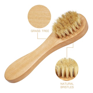 Cerdas naturales cepillo limpiador facial seco mango de madera exfoliante piel ☆Bjfranchise