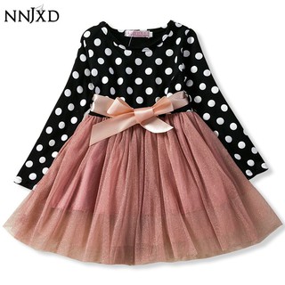 NNJXD Kids Girl Long Sleeve Dress Polka Dot Autumn Children Clothing