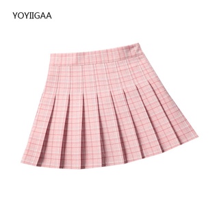 faldas coreanas verano de las mujeres plisadas faldas de cintura alta femenina a cuadros mini falda dulce lindo señoras niñas danza falda preppy estilo plisado faldas