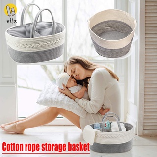 Wijx verano coreano C gran cesta de cuerda de algodón tejida bebé cesta de ropa manta cesta de juguete con mango de almacenamiento cesta de lavandería (1)