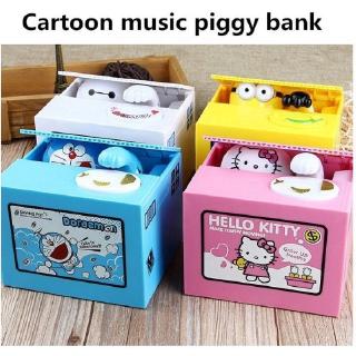 Lindo de dibujos animados Hello Kitty Doraem automatizado robar moneda caja de dinero hucha almacenamiento cajas de ahorro