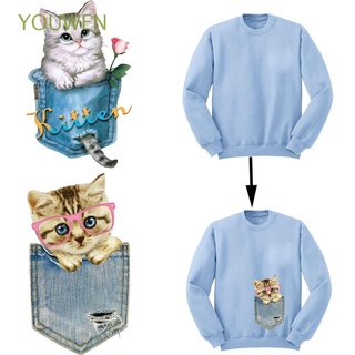 YOUWEN Cute Heat Transfer Stickers T-shirt DIY Printing Cat Patches Dresses Clothes A-level Washable Press Iron on Appliques