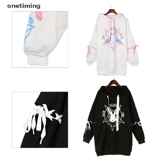 Otmx Harajuku Print Lace Up Sweatshirt Women Hoodie Gothic Hooded Pullover Streetwear Glory