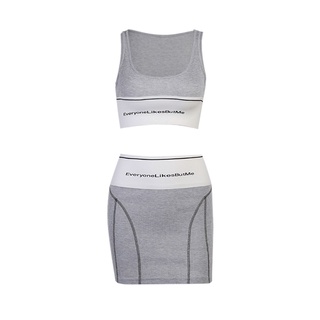 ICE-Women Sexy conjunto de ropa de dos piezas, letras grises impreso patrón en forma de U