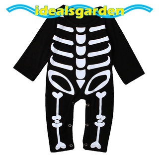 [garden] lindo disfraz de esqueleto de halloween bebé niña niños de manga larga cráneo mameluco trajes de impresión de hueso mono trajes ropa (6)
