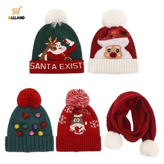 Xmas Retro sombrero de punto bufanda conjunto para niños/dibujos animados Santa Claus reno gorros/serie de navidad Casual al aire libre caliente capucha sombreros (1)