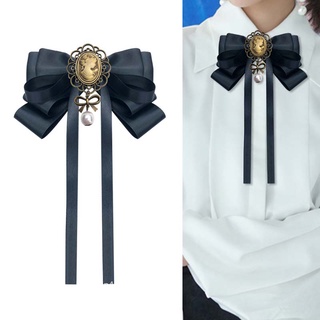 Vintage Mujer Blusa Lazos Belleza Cabeza Perla Colgante Corbatas JK Cravats Negro Cinta Broches Pines Accesorios De Moda
