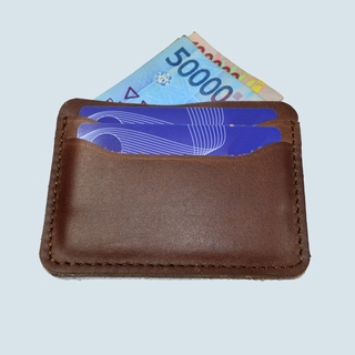 Cartera de tarjetas - cartera delgada de cuero genuino marrón - cartera minimalista