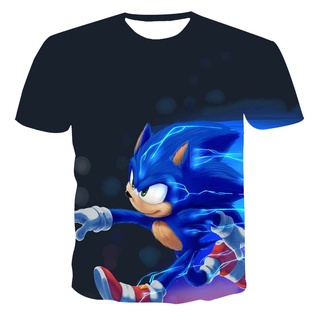 2022 Dibujos Animados Sonic Hedgehog T Azul Impreso Streetwear Ropa Camiseta