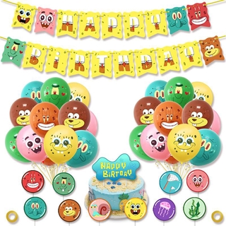 dibujos animados bob esponja decoración de fiesta globos de látex decoración de tartas bandera de cumpleaños lindo