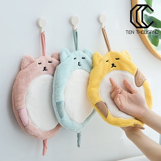 (Ten) toalla de mano lavable reutilizable de lana de Coral de dibujos animados gato bordado pañuelo para cocina