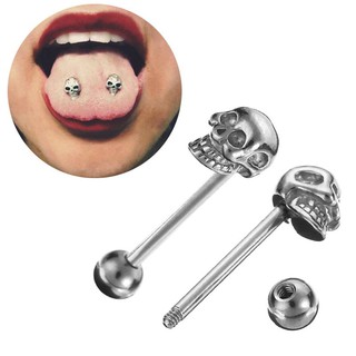 piercing de lengua de calavera de acero inoxidable para la lengua, piercing de barra de cuerpo
