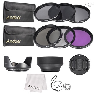 andoer kit de 49mm filtro de lente uv+cpl+fld+nd (nd2 nd4 nd8) con carry pouch/gorra de lente/tapete/tapete de hule/cubiertas para limpieza