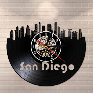 San Diego Cityscape 3D reloj de pared Skyline vinilo Record reloj hecho a mano Retro decorativo reloj de pared recuerdo turístico