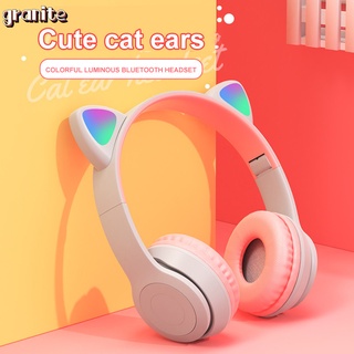 Auriculares inalámbricos LED con orejas de gato / Micrófono para juegos en la cabeza / Bluetooth plegable con luz GRANITE