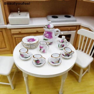 [Beautyoufeel] 15 unids/set 1:12 casa de muñecas miniatura vajilla porcelana cerámica taza de té plato bueno productos