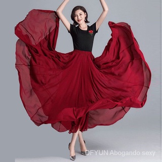 DFYUN Gasa de doble capa Gran oscilación de media capa doble Falda larga de playa vestido de baile cuadrado Falda de baile de Xinjiang con buen Sag