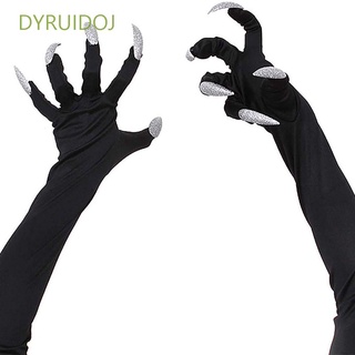Dyruidoj Cool Witch Cosplay disfraz divertido Fancy Props Halloween Cosplay guantes de miedo uñas largas negro plata broma herramientas fantasma garras para las mujeres manoplas/Multicolor