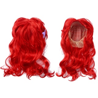 niñas princesa vestir pelucas rojas pelo halloween anime cosplay disfraz sirena accesorios (1)