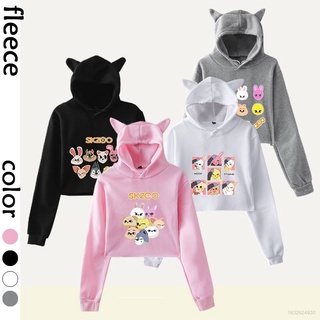 Stray Kids SKZOO Kpop Cat Ears Hoodie Long Sleeve Casual Sweatershirt Hooded Tops Sports Cartoon Unisex Hoody Plus Size Fashion Banners Banners