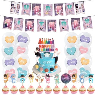 KPOP BTS cumpleaños tema fiesta decoración bandera pastel Cupcake Toppers globos para suministros de fiesta