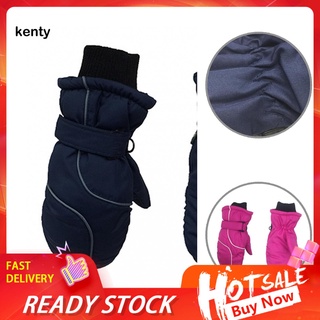 kT_ Soft Winter Gloves Poly Pongee Thicken Warm Children Snow Mittens Adjustable for Outdoor
