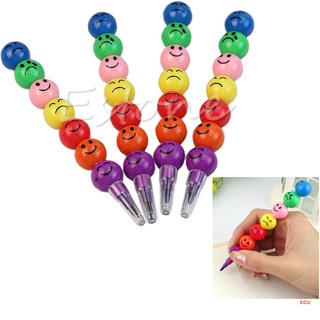 sou 7 Colors Cute Stacker Swap Smile Face Crayons Children Drawing Gift New