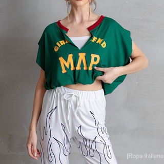 [Ropa italiana Yidaiyi] Casual camiseta con estampado de letras 2 en 1 TSP3261 (verde)