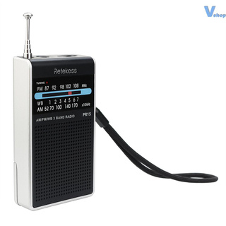 V Retekess PR15 Mini Pocket Radio FM/AM/WB Tuning Radio Receiver NOAA Weather Warning for Outdoors Activities (2)