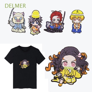 DELMER Fabric Clothes Patch Anime Applique Heat Transfer Sticker Kamado Apparel Sewing Tanjirou Badges For Cloth Bag T-shirt Embroidered Iron On Patche (1)
