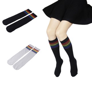 Medias altas hasta la rodilla/calcetines De arcoíris/calcetines blancos blancos negros