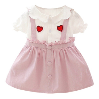 Summer Baby Girl Princess Dress Fake 2 Piece Toddler Heart Pattern Short Sleeve Cotton Sundress Baby Girl Dress Clothes Vestidos (4)