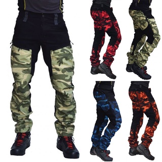 qinfuh pantalones deportivos para hombre con estilo camuflaje Patchwork bolsillos Jogger Cargo pantalón motocicleta