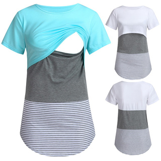 mujeres maternidad manga corta rayas enfermería tops t-shirt para lactancia materna