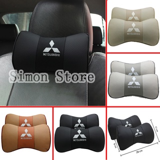 2pcs emblema de coche insignia de cuero reposacabezas para Mitsubishi Lancer Pajero Eclipse Cross Auto asiento cuello almohada Interior Protector de cuello decoración (1)