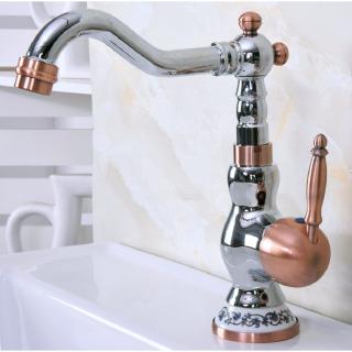 Grifos de lavabo pulido cromo y cobre rojo grifos fregadero de baño de una sola manija giratoria caño caliente y frío lavabo grifo znf905
