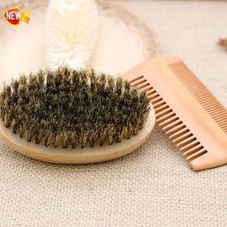 2pcs Oval Bristle Wooden Beard Brush with Bag Double Sided Men Mustache Comb Hairdresser Kit (5)