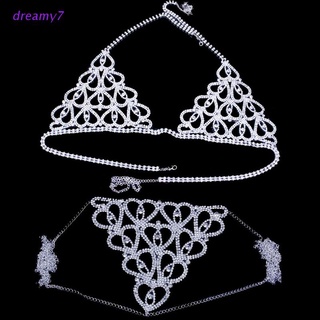 dreamy7 Sexy Crystal Body Chain Silver Bikini Bra Chain Suit Beach Waist Belly Chain Crop Top Underwear Body Jewelry Accessories