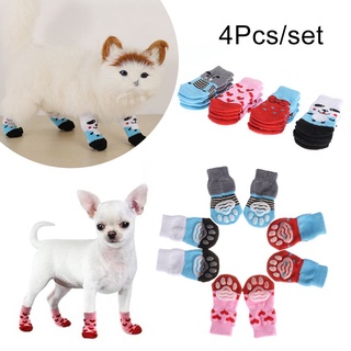 nook1 4 unids/set nuevas botas de cachorro color caramelo antideslizante zapatos de perro moda mascotas suministros protectores de pata gatos zapato de punto calcetines/multicolor (3)