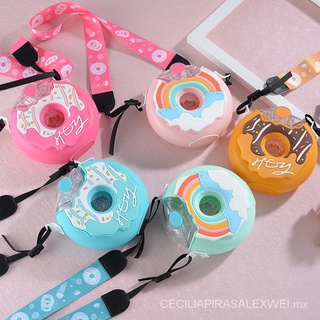 New Cute Donut Kettle Creative Round Kids Water Bottle With Straw Outdoor Anti fall Portable Strap Plastic Water Cup BPA Free dVHH