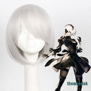 theok — anime personajes de dibujos animados yorha 2b plata corta peluca recta cosplay fiesta