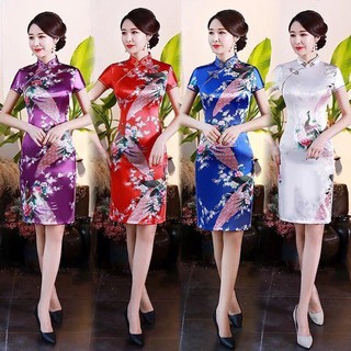 [Musen] chino de año nuevo de las mujeres corto Cheongsam Retro rendimiento disfraz más el tamaño mejorado Retro estilo chino diario verano Cheongsam (1)
