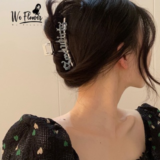 we flower elegante inglés letras plata metal garra de pelo clips para mujeres niñas chic horquillas