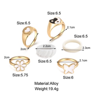 6 unids/set blanco mariposa forma de corazón anillos conjunto tai chi elegante anillo para las mujeres accesorios de moda (8)